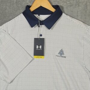Under Armour Polo Shirt Mens Large White Navy Tullymore Golf UPF 50 Performance